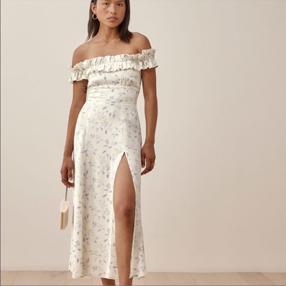 Reformation the Izabel Dress Size 0 Floral Cottage Core Dress Blue & White